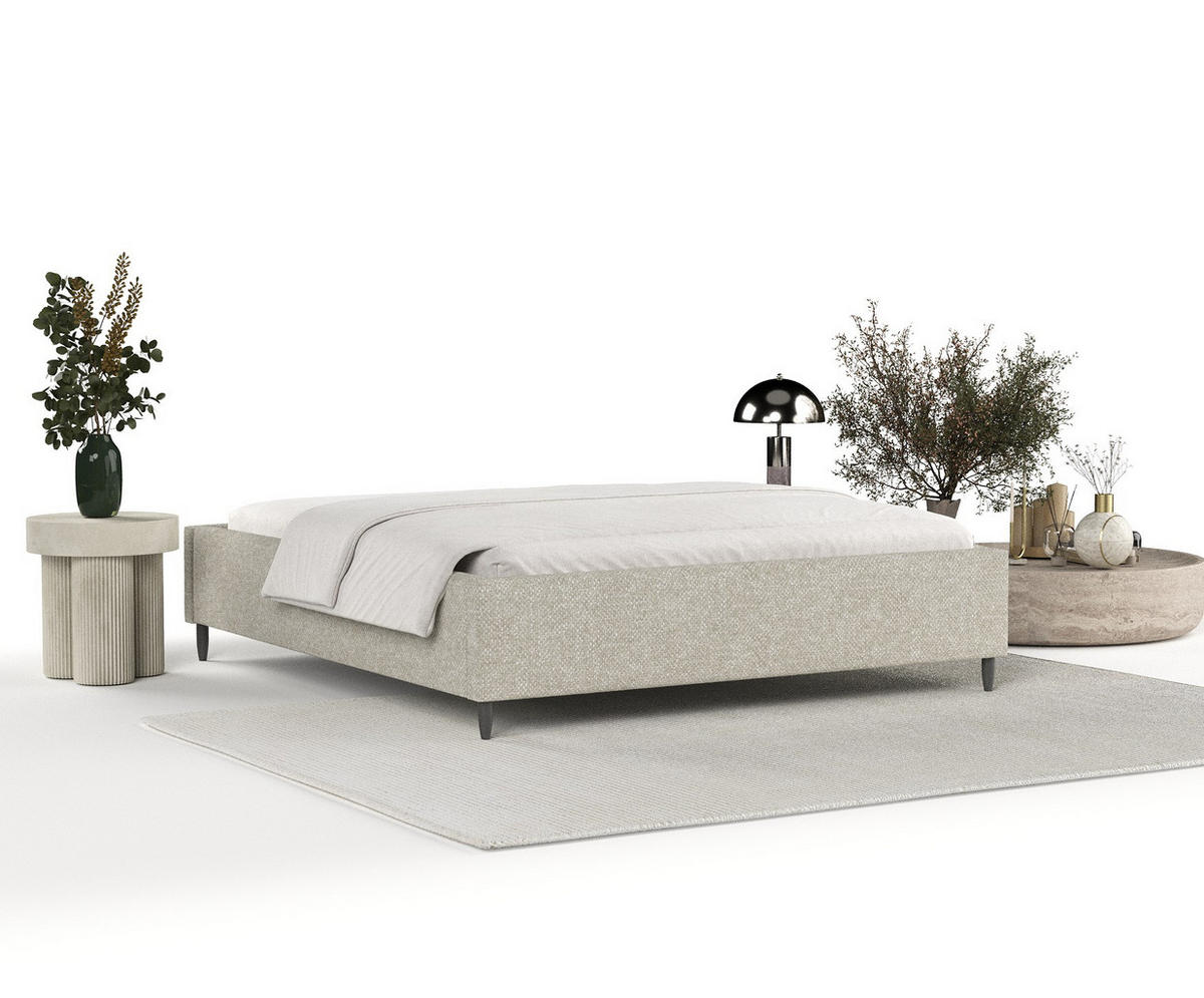 POLSTERBETT Larch Beige Grau 120/200 cm im Chenille-Stoff - Beige/Schwarz, Holz/Holzwerkstoff (120/200cm) - Maison de Reve