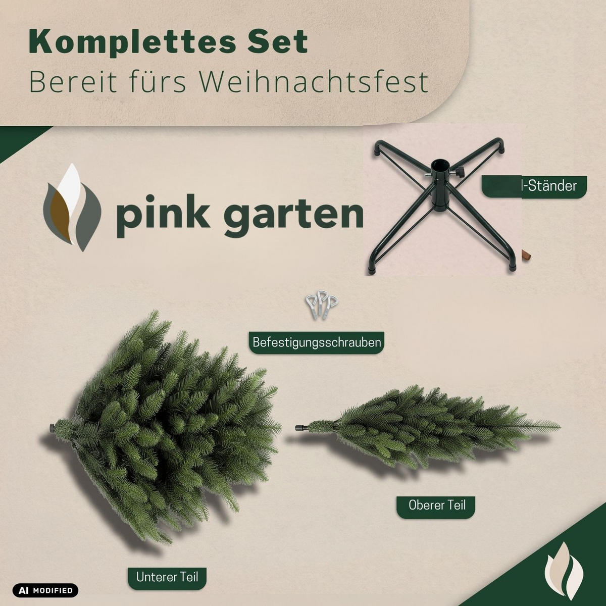 KÜNSTLICHER WEIHNACHTSBAUM OREGON mit Metallständer Höhe 150 cm - Grün, Kunststoff (92/150/92cm) - pink garten