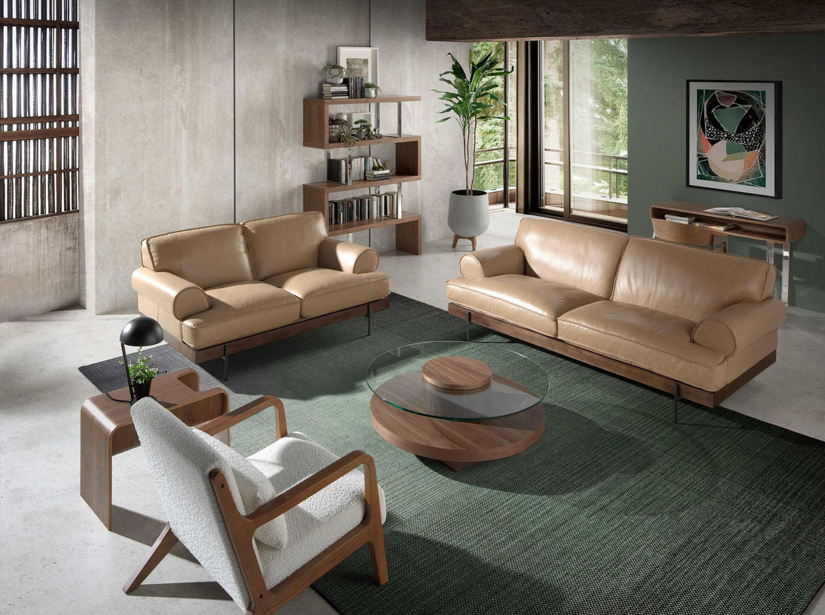 COUCHTISCH Runder aus gehärtetem Glas und Nussbaumholz Ø100/35 cm - Transparent/Nussbaumfarben, Glas/Holz (100/100/35cm) - ANGEL CERDA