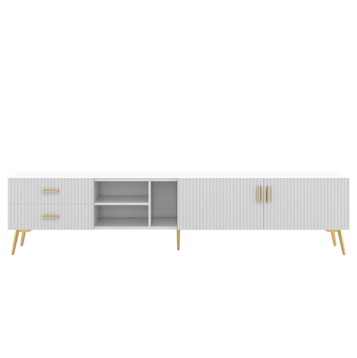 LOWBOARD 180/35/41 cm aus MDF mit 2 Schubladen und geriffelter Front Weiß - Weiß, Holzwerkstoff (180/44/35cm) - Modenvie