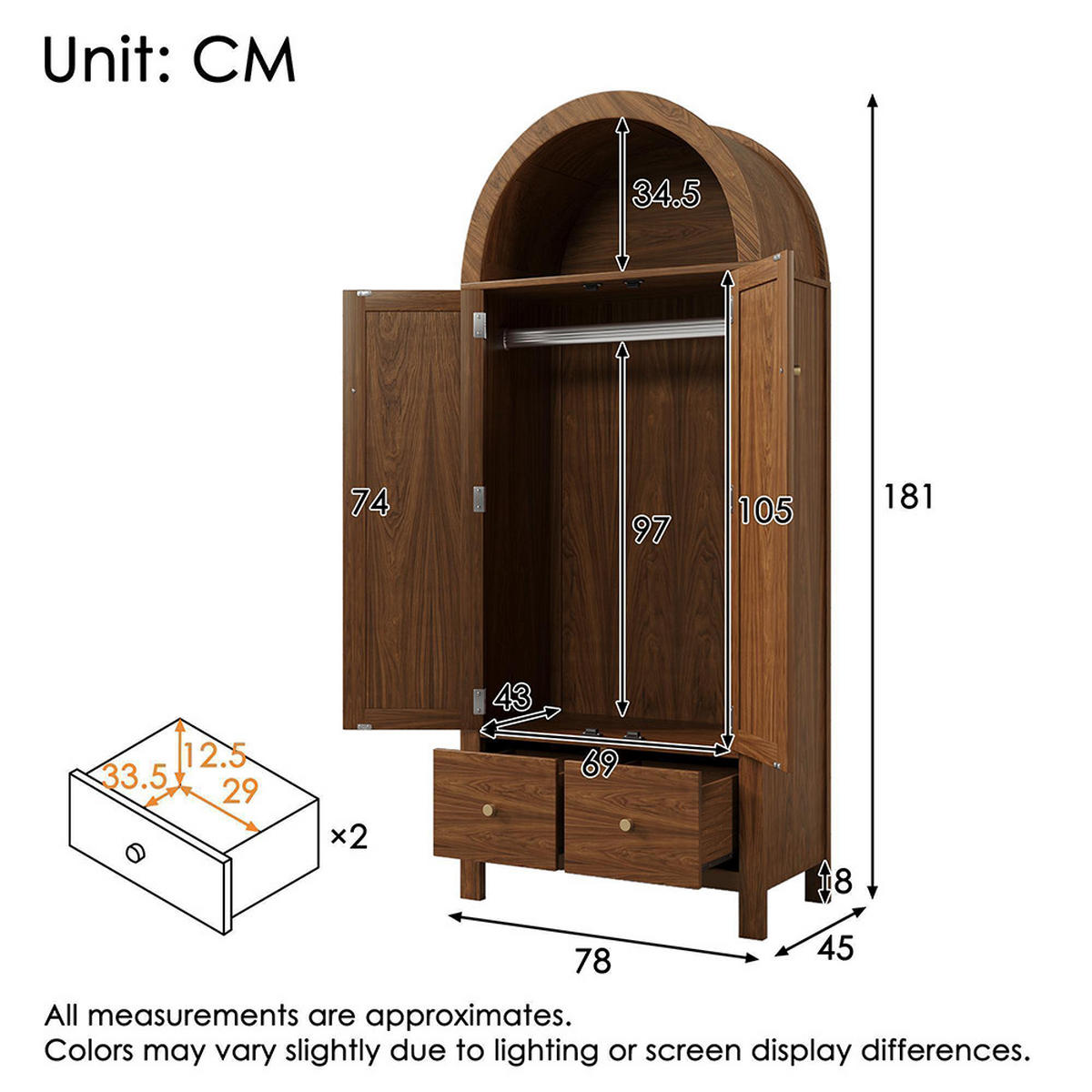 KLEIDERSCHRANK 181x78x45 cm mit Rattan-Flechten in Walnuss - Walnussfarben, Holz (78/181/45cm) - KOMHTOM