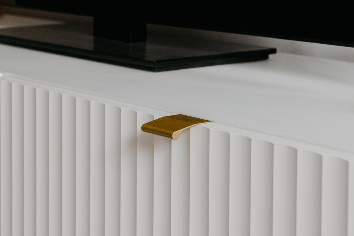 TV-LOWBOARD weiß, Gold 179 cm, TV Unterteil mit Soft-Close und 3D Struktur - Goldfarben/Weiß, Holzwerkstoff/Metall (179/60.5/41cm) - Furn.Design