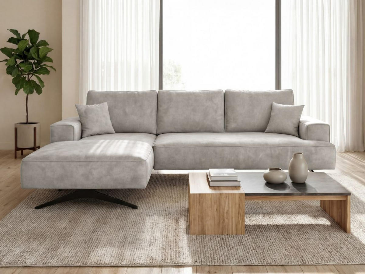 ECKSOFA Leto Grau Links - Schwarz/Grau, Holz/Textil (260/165cm) - Graingold