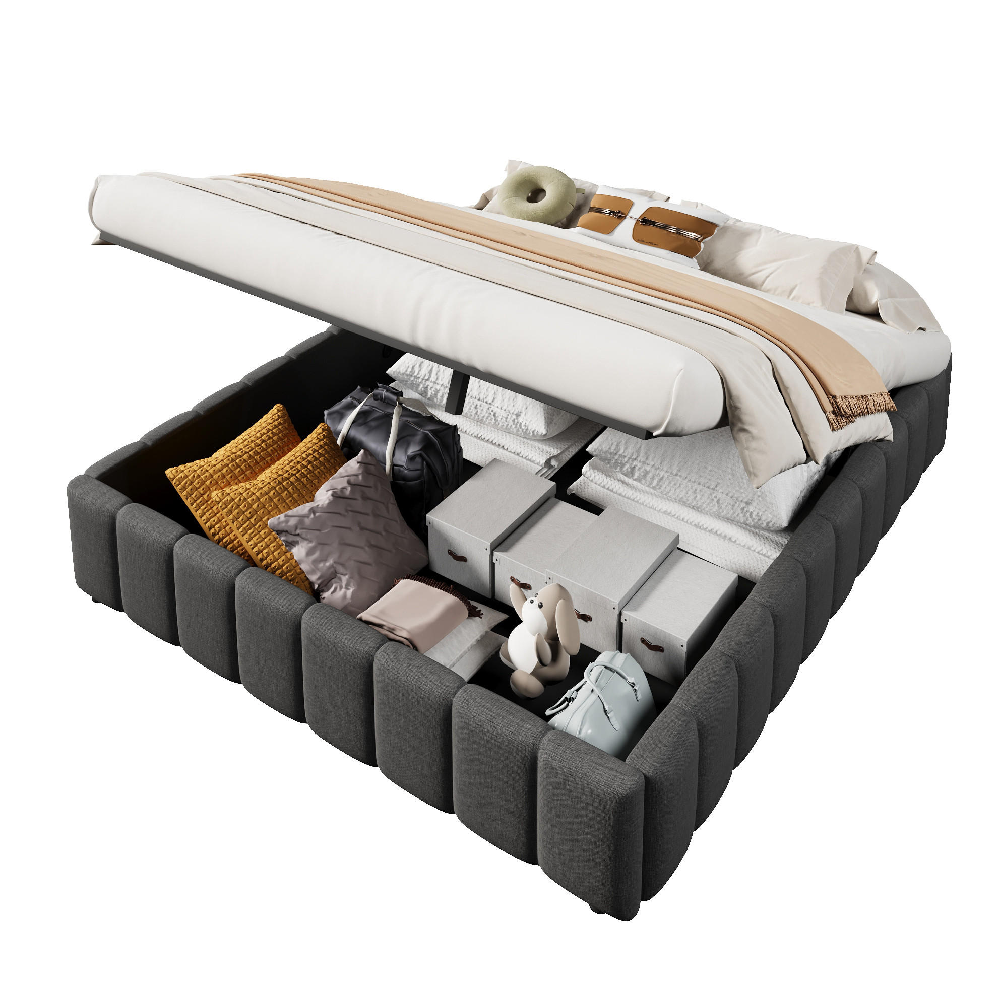 POLSTERBETT 140/200 cm mit Bettkasten in Grau – ohne Kopfteil, puristisches Design - Grau, Textil (140/200cm) - BEAOK
