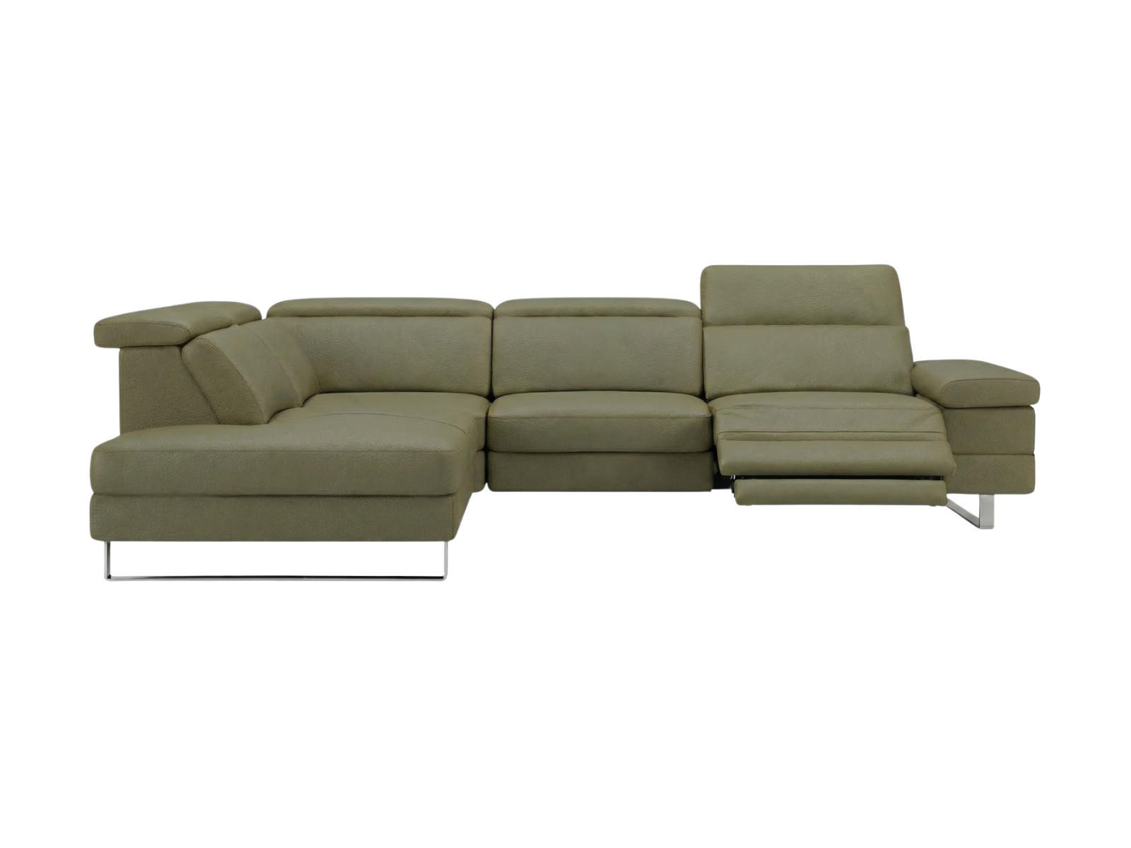 ECKSOFA Virage Echtleder mit 1 x Relaxfunktion Olivgrün - Olivgrün, Leder/Metall (263/232cm)