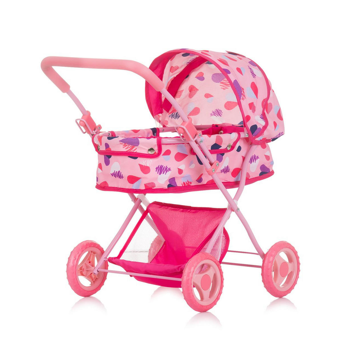 PUPPENWAGEN Dora pink Softtragetasche, Korb, Sonnendach, klappbar, Polyester, ab 3 Jahren - Rosa, Metall (35/55/57cm) - Chipolino