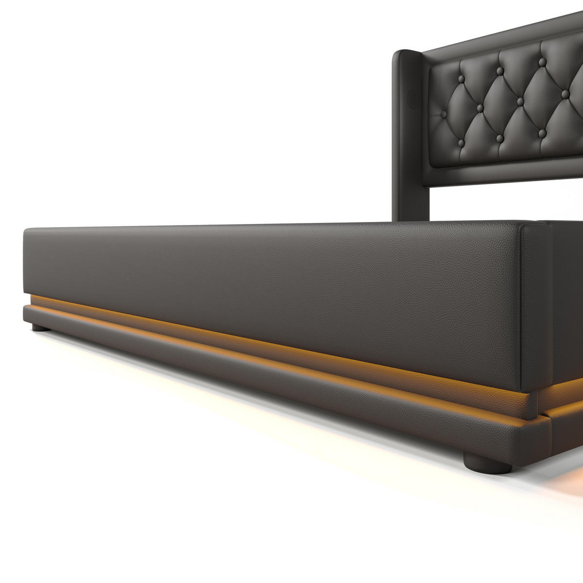 TAPECIRANI krevet od PU 140x200 cm crna s LED rasvjetom, USB i Type-C priključcima te hidrauličkim spremištem - crna, koža (140/200cm) - Modfu