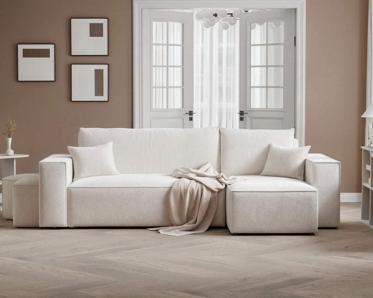 ECKSOFA Adara Inkl. Hocker - Creme, Holzwerkstoff/Textil (145/262cm) - Fun Möbel