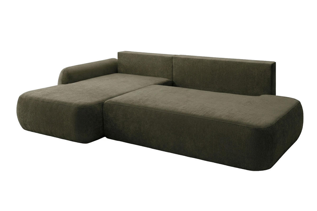 ECKSOFA Mit Schlaffunktion Und Bettkasten, Velvet-Stoff Vena, Olive, Links, HELA I - Olivgrün, Holz (302/184cm) - Kaiser Möbel