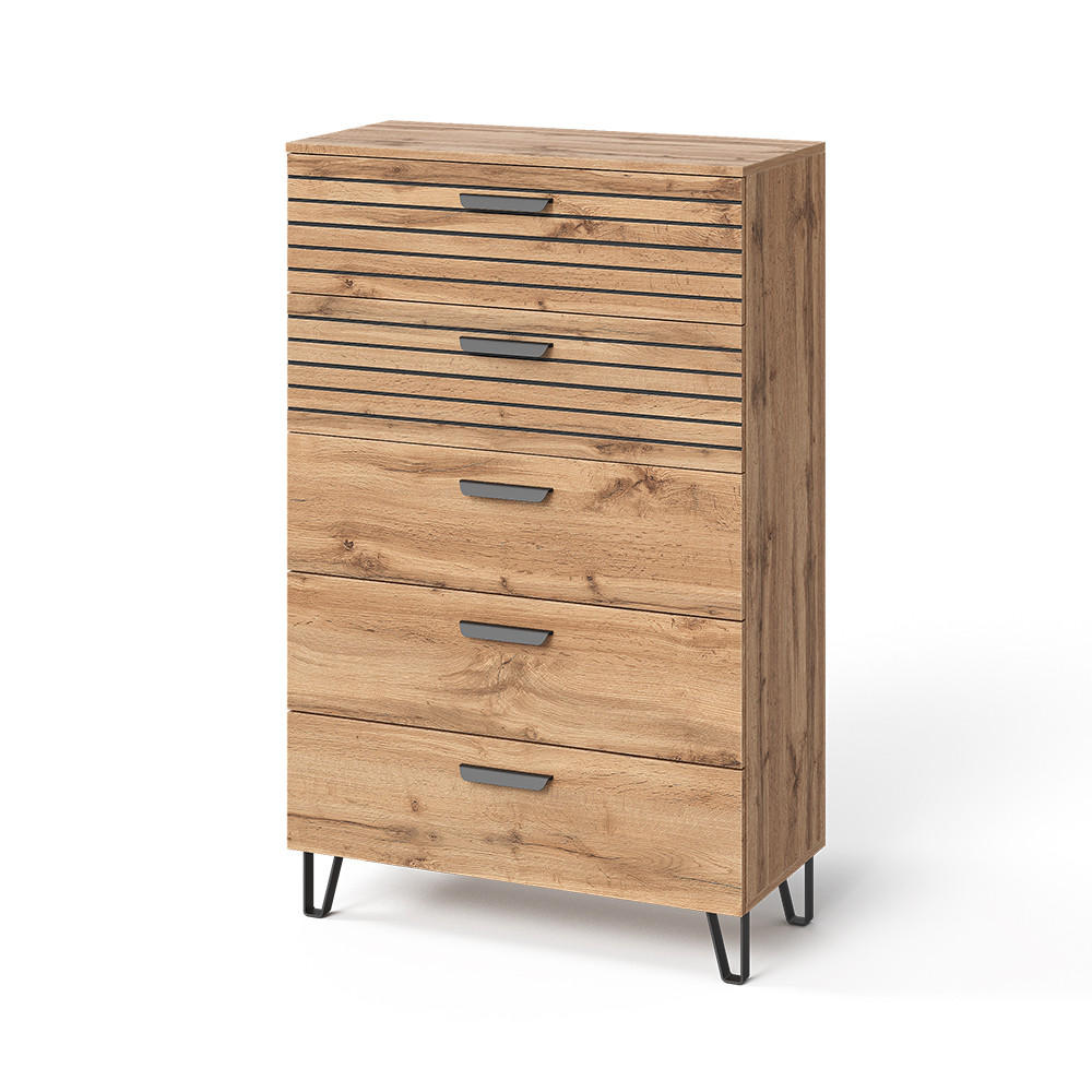 KOMMODE Amber Eiche Wotan 80 x 127.6 cm mit 5 Schubladen - Eiche Wotan, Holzwerkstoff (80/127.6/38cm) - Vicco