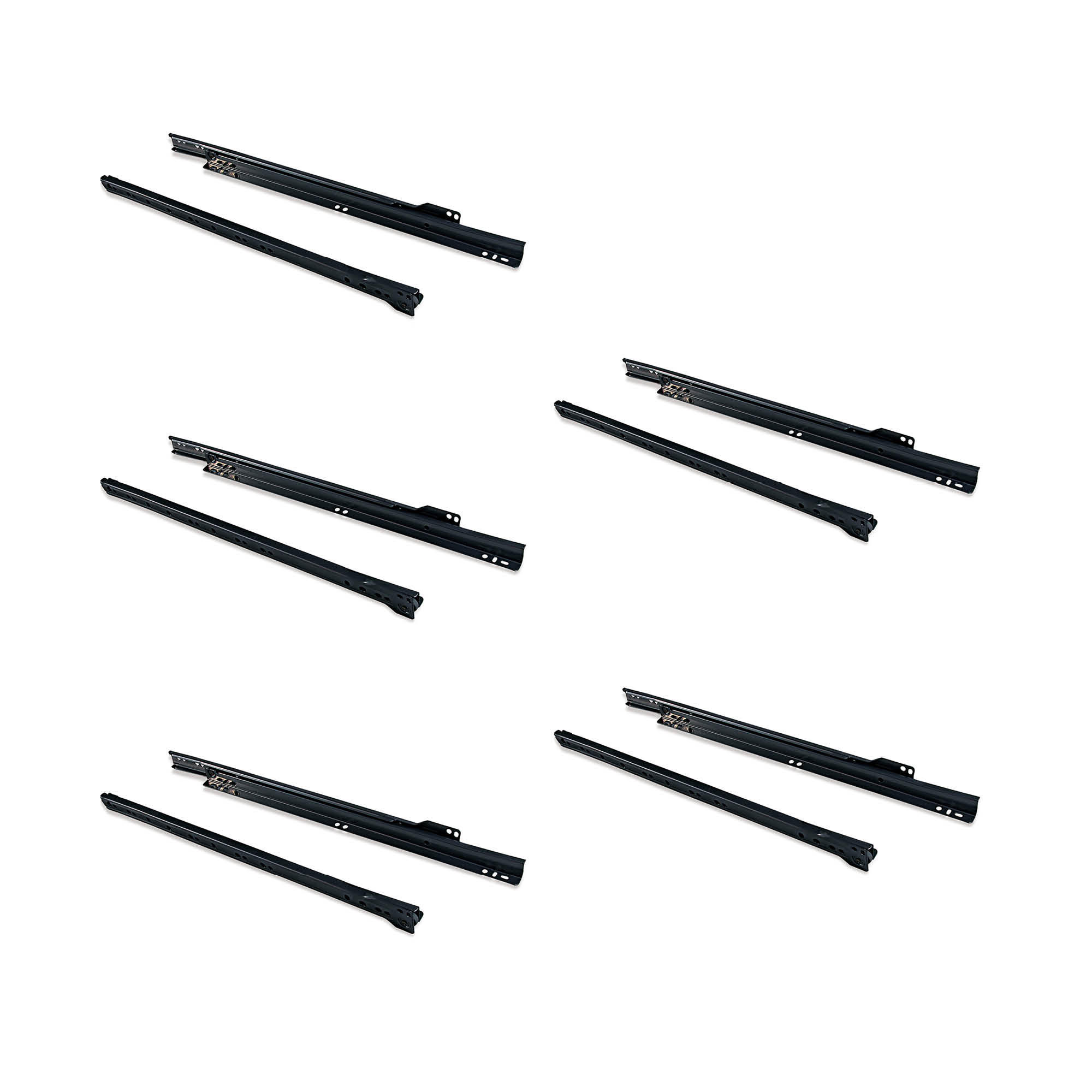SCHUBLADENFÜHRUNGEN T30, Drop Lock, Länge 400mm, TeilVollauszug, Stahl, Schwarz 5er-set - Schwarz, Metall (16/4/42cm) - EMUCA