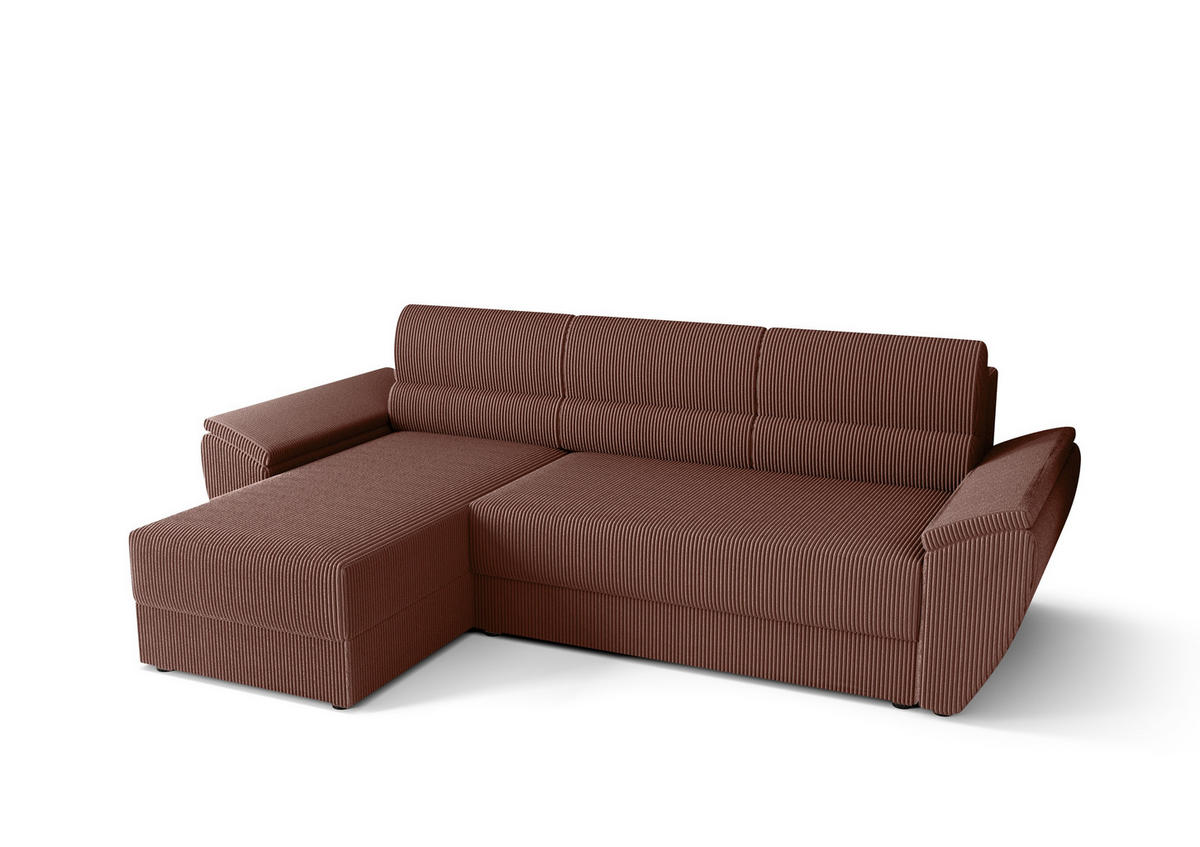 ECKSOFA L REBI L2 Poso 29 Links mit Schlaffunktion, Koralle, L-Form - Bordeaux, Textil (251/140cm)