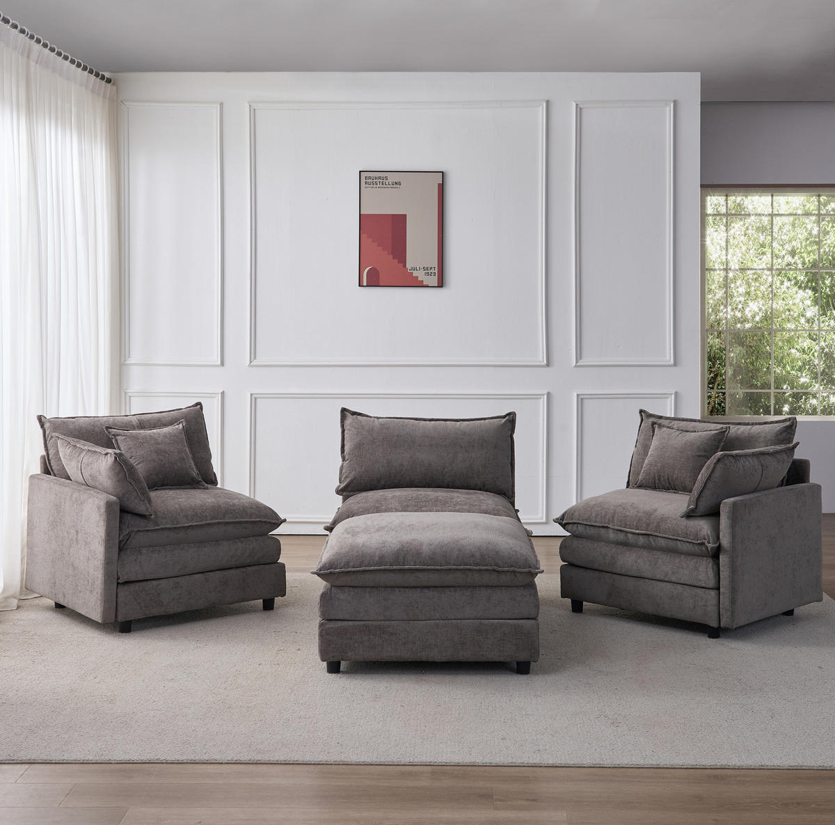 ECKSOFA 267/154/85 cm Grau aus Chenille mit modularer Ottomane - Grau, Textil (154/267cm) - OKWISH