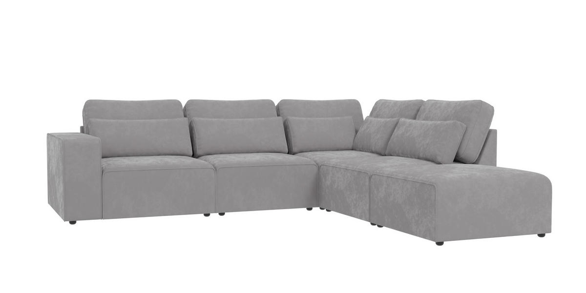 ECKSOFA modularer Leox Hellgrau Samt-Stoff - Hellgrau/Schwarz, Kunststoff/Textil (305/281cm) - S-Style Möbel