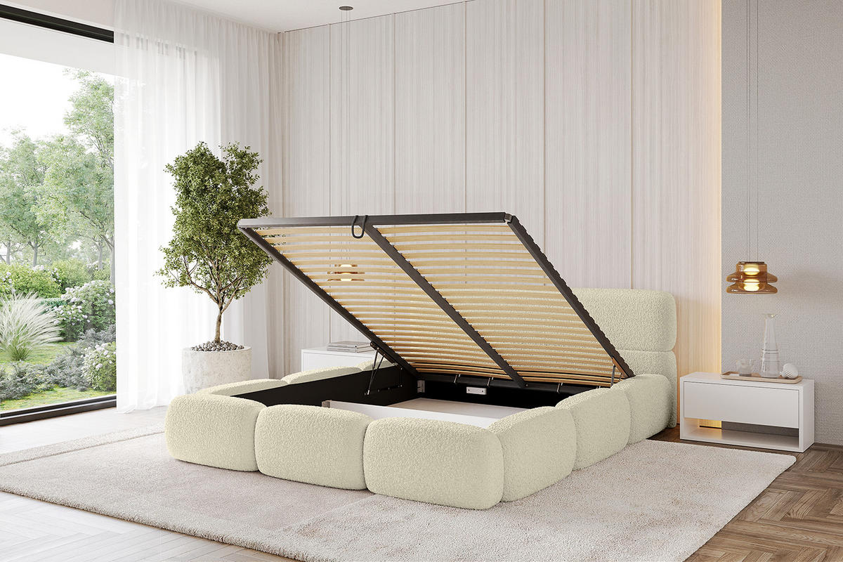 POLSTERBETT mit Bettkasten und Lattenrost, Boxbett ohne Matratze - ELVA-v1 140x200 Beige - Beige, Holzwerkstoff/Textil (140/200cm) - ALTDECOR