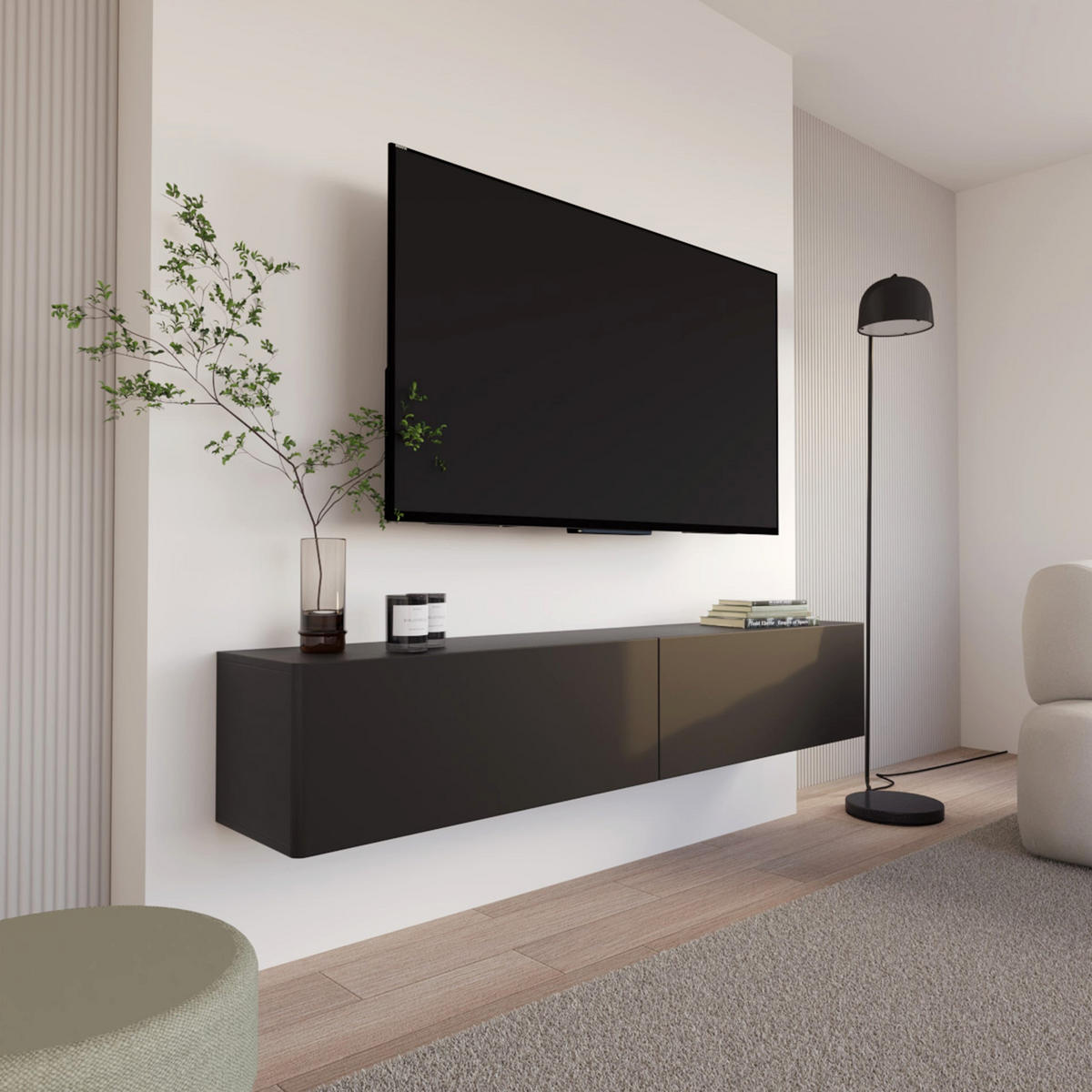 TV-STOLÍK Olio Čierna 175 cm - čierna, kompozitné drevo (175/28.4/31.6cm) - Selsey