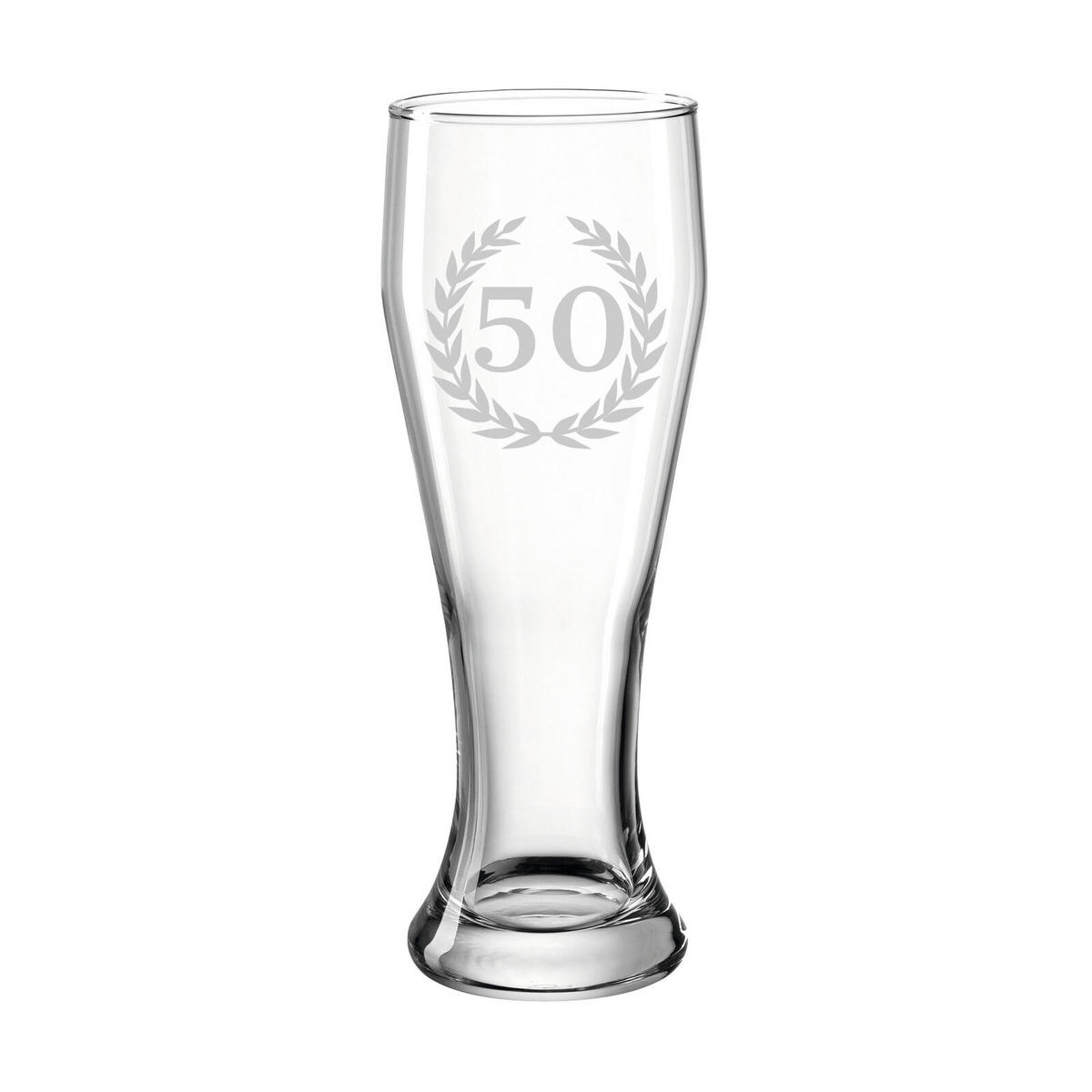WEIZENBIERGLAS MIT GRAVUR 50. Jubiläum transparent 0,5 l - Transparent, Glas (0.5L) - LUXENTU
