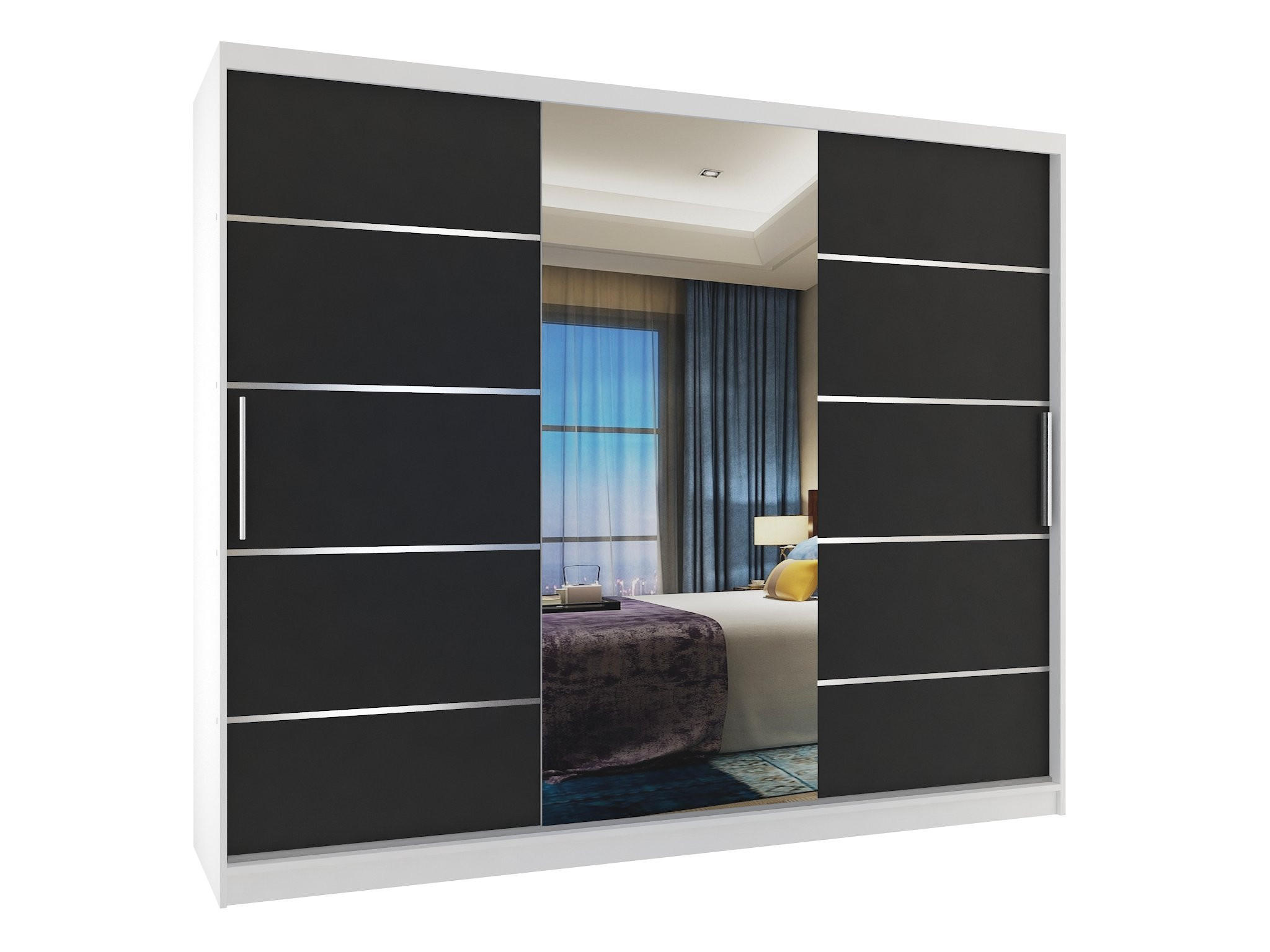 B BELINI GROUP POSUVNÁ SKŘÍŇ Verona MBP, Bílá/Černá Mat, 232 cm, se zrcadlem