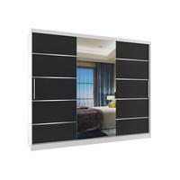 SCHWEBETÜRENSCHRANK Verona MBP, Weiß/Schwarz Matt, 232 cm, mit Spiegel - Schwarz, Holz (232/216/60cm) - B BELINI GROUP