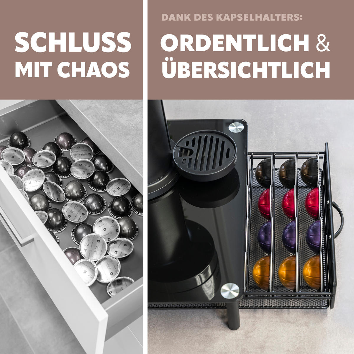 GLAS-KAPSELHALTER, für Nespresso, schwarz - Schwarz, Metall (33.5/9/41cm) - eluno