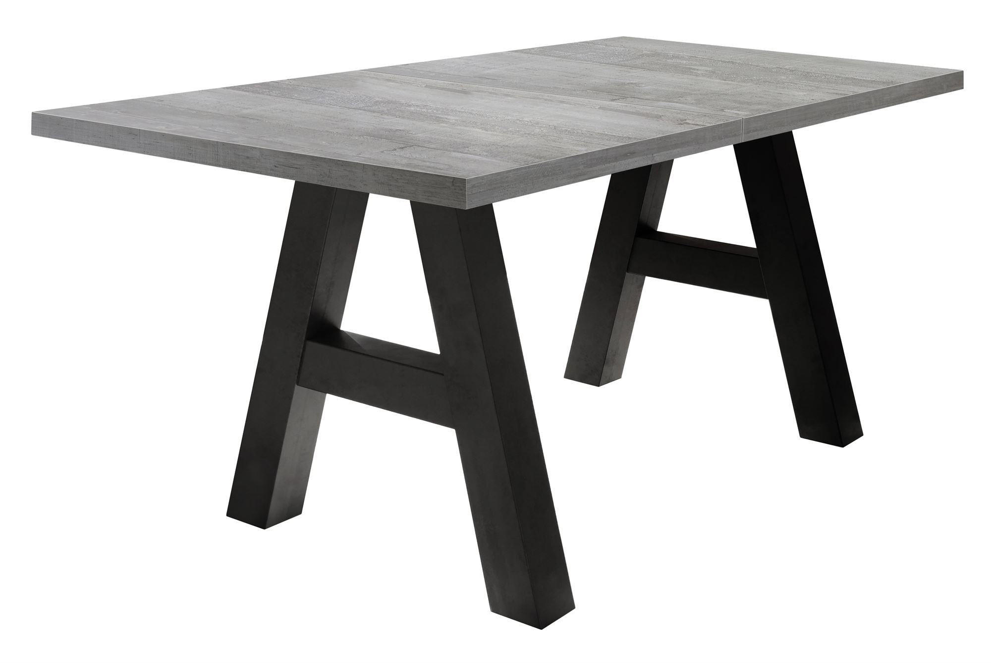 ESSTISCH ausziehbar Elia 7 160 x 90 x 75 Esszimmertisch Schwarzstahl/Beton - Hellgrau, Holz (160/90/75cm) - 58aufmkessel