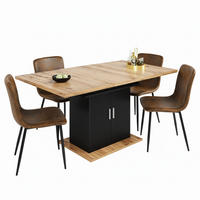 TISCHGRUPPE 5-teilig Ausziehtisch mit Stauraum & Lamellen-Optik & 4 Stühle Vintage-Braun - Schwarz/Eiche San Remo, Holzwerkstoff/Textil (140/76/70cm) - Urban Meuble