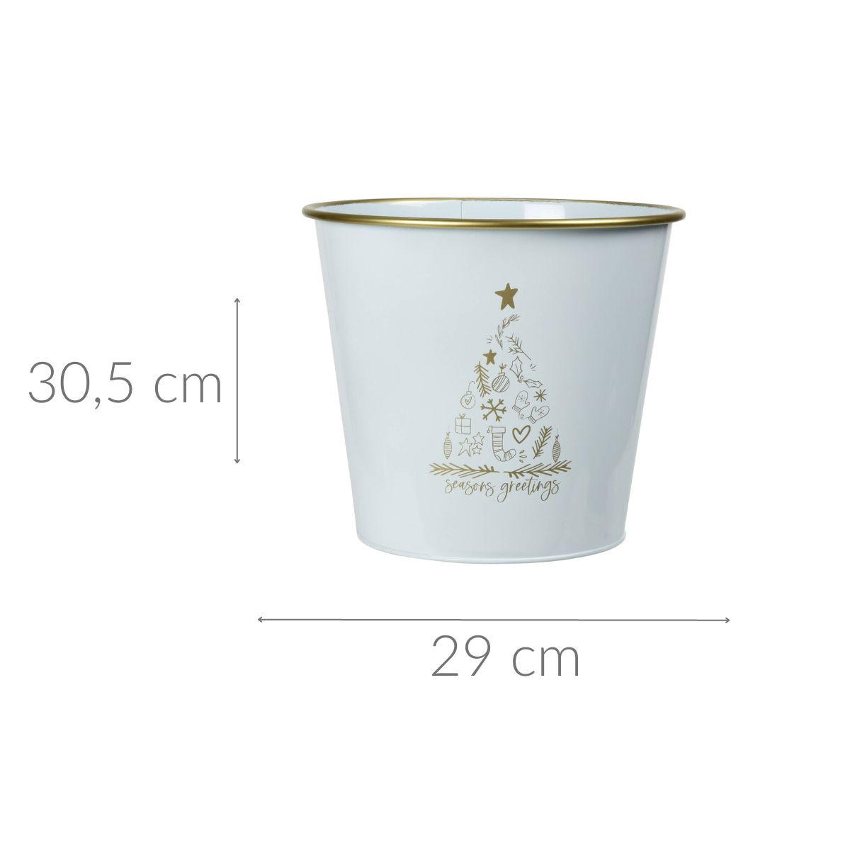 METALLEIMER für Weihnachten 29/29/30,5 cm - Weiß, Metall (29/30.5/29cm) - Home Styling Collection