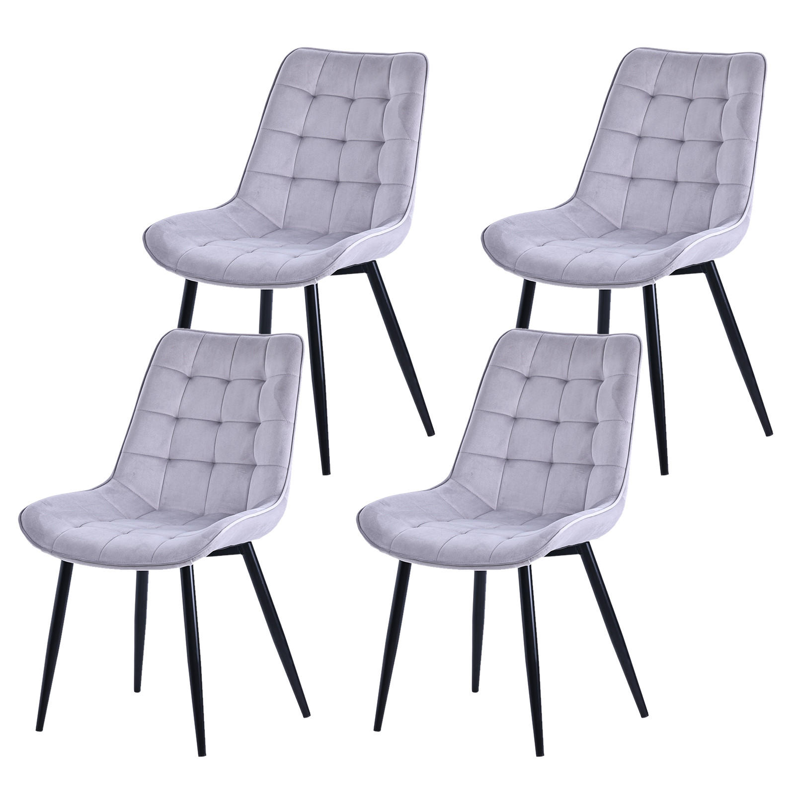 STUHL-SET 4 Stück Samt-YZ2 - Hellgrau, Textil (53/88/62.5cm) - HOMAVO