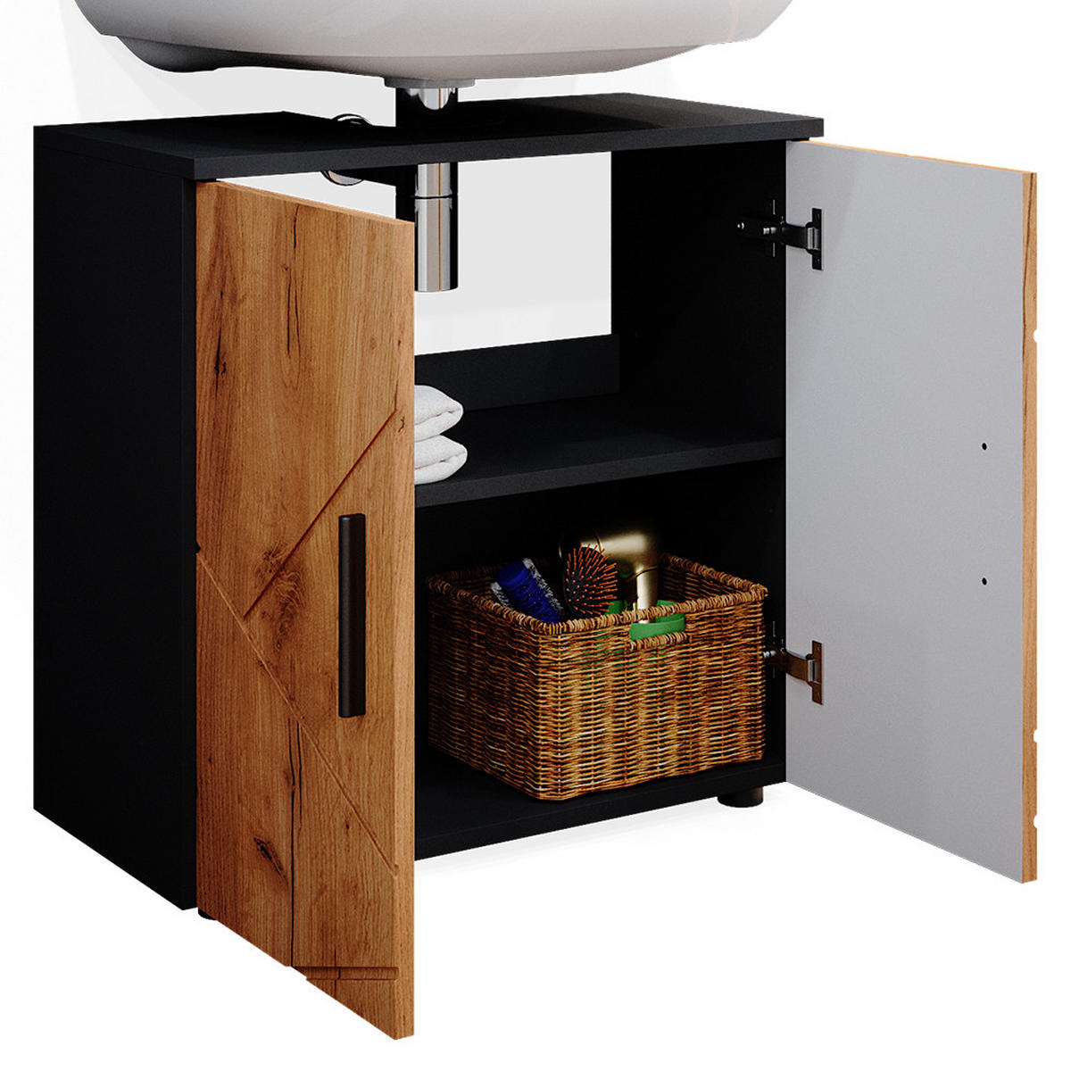 WASCHBECKENUNTERSCHRANK Irma Goldkraft Eiche/Anthrazit 60 x 59 cm - Eiche Wotan, Holzwerkstoff (60/59/30cm) - Vicco