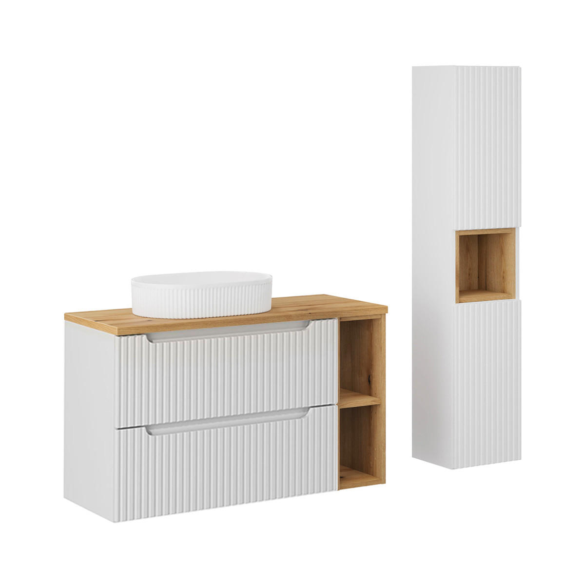 BADMÖBEL Riva 2er-Set Weiß und Holz - Weiß, Holzwerkstoff (100.4/59/40cm) - Petits-meubles