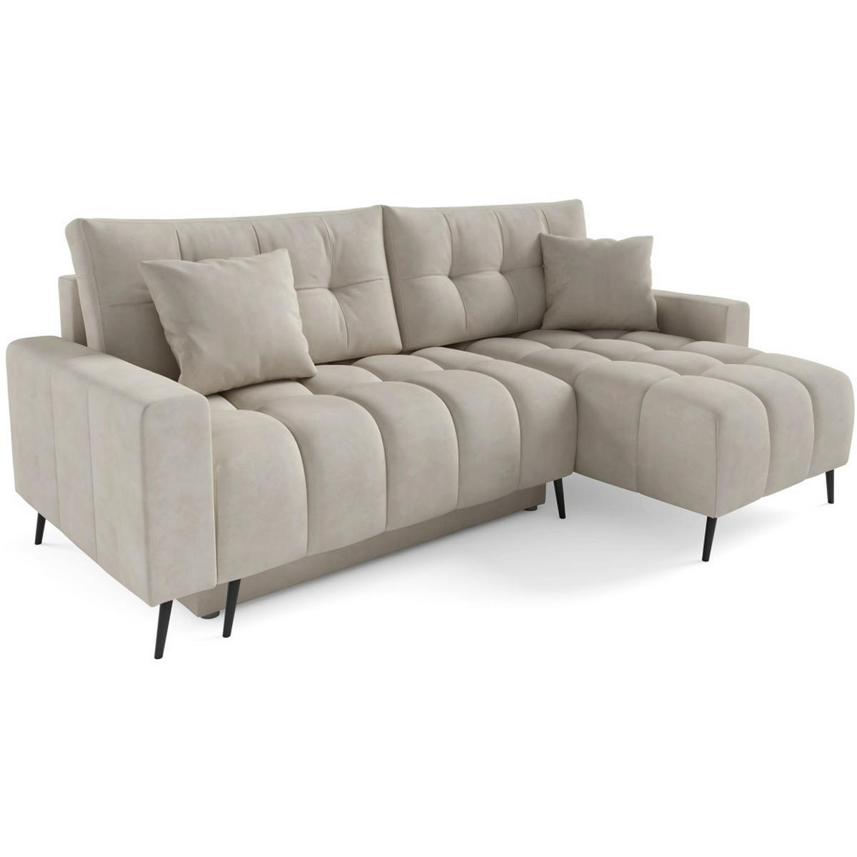 ECKSCHLAFSOFA Denver im Veloursstoff, Beige - Beige/Schwarz, Textil (232/148cm) - Beautysofa