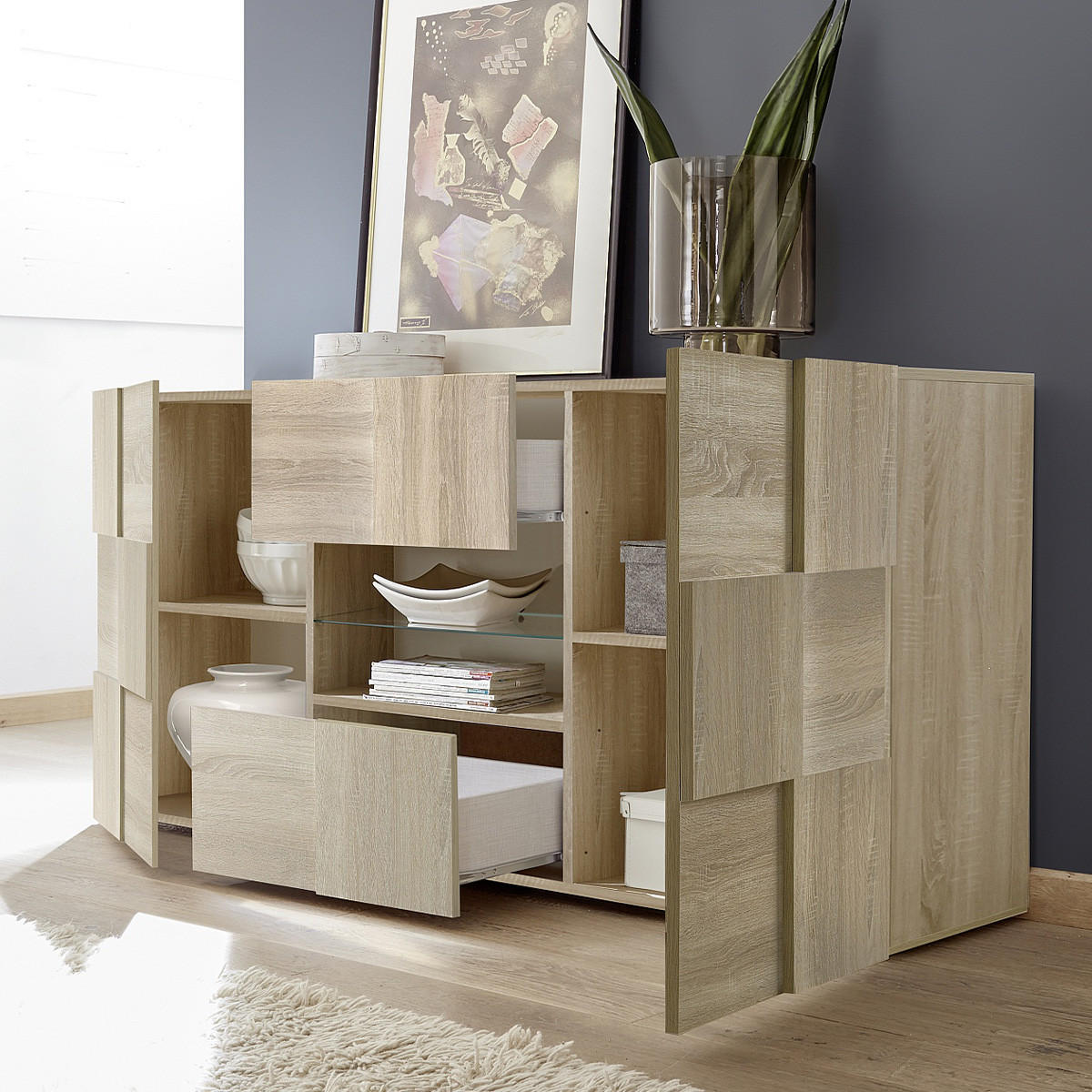 SIDEBOARD mit 2 Türen und 2 Schubladen L181 cm - Dama - Eichefarben, Holzwerkstoff (84/43/181cm) - Calicosy