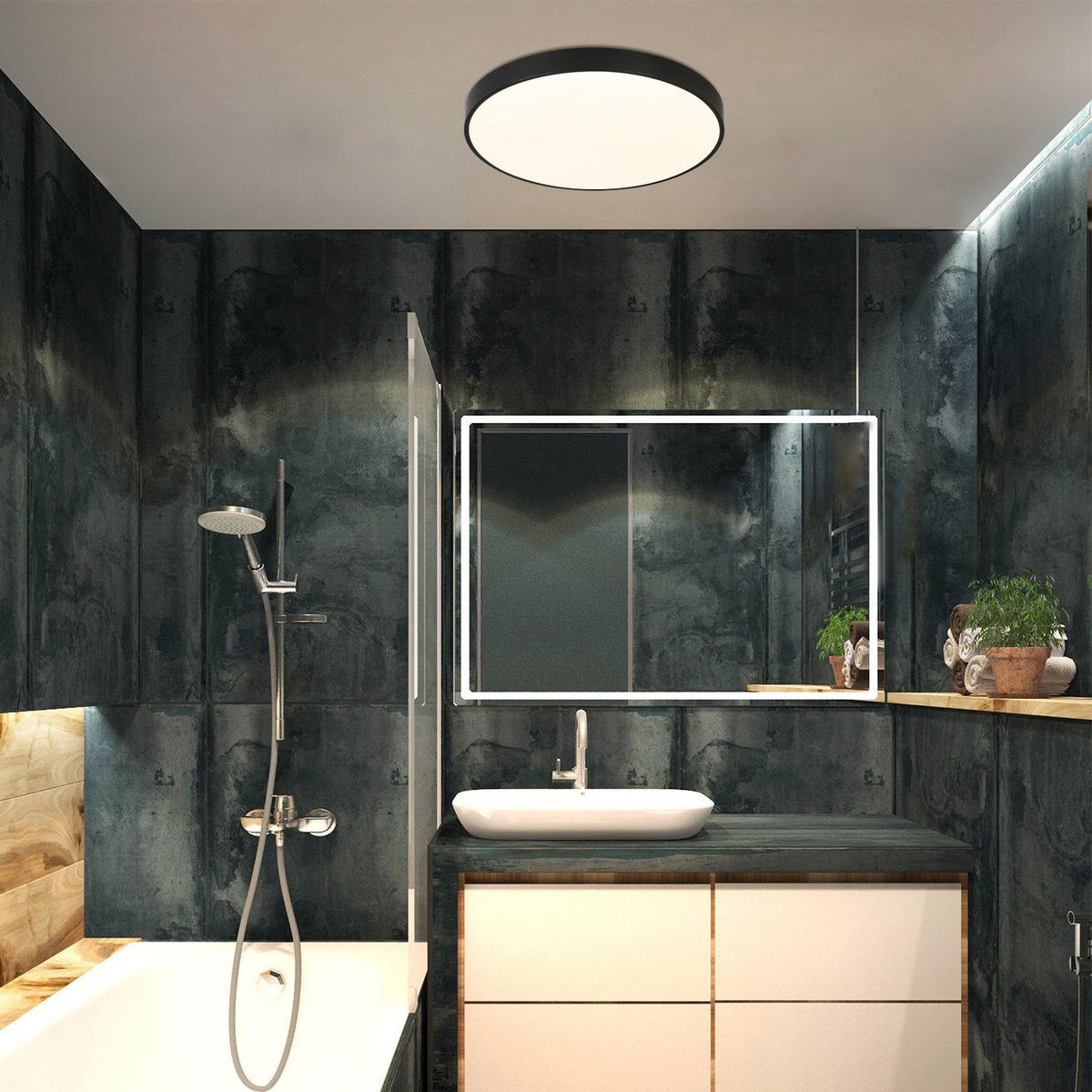 LED-DECKENLEUCHTE Albertyne 28/28/3 cm - Schwarz, Kunststoff (28/28/3cm) - Nettlife