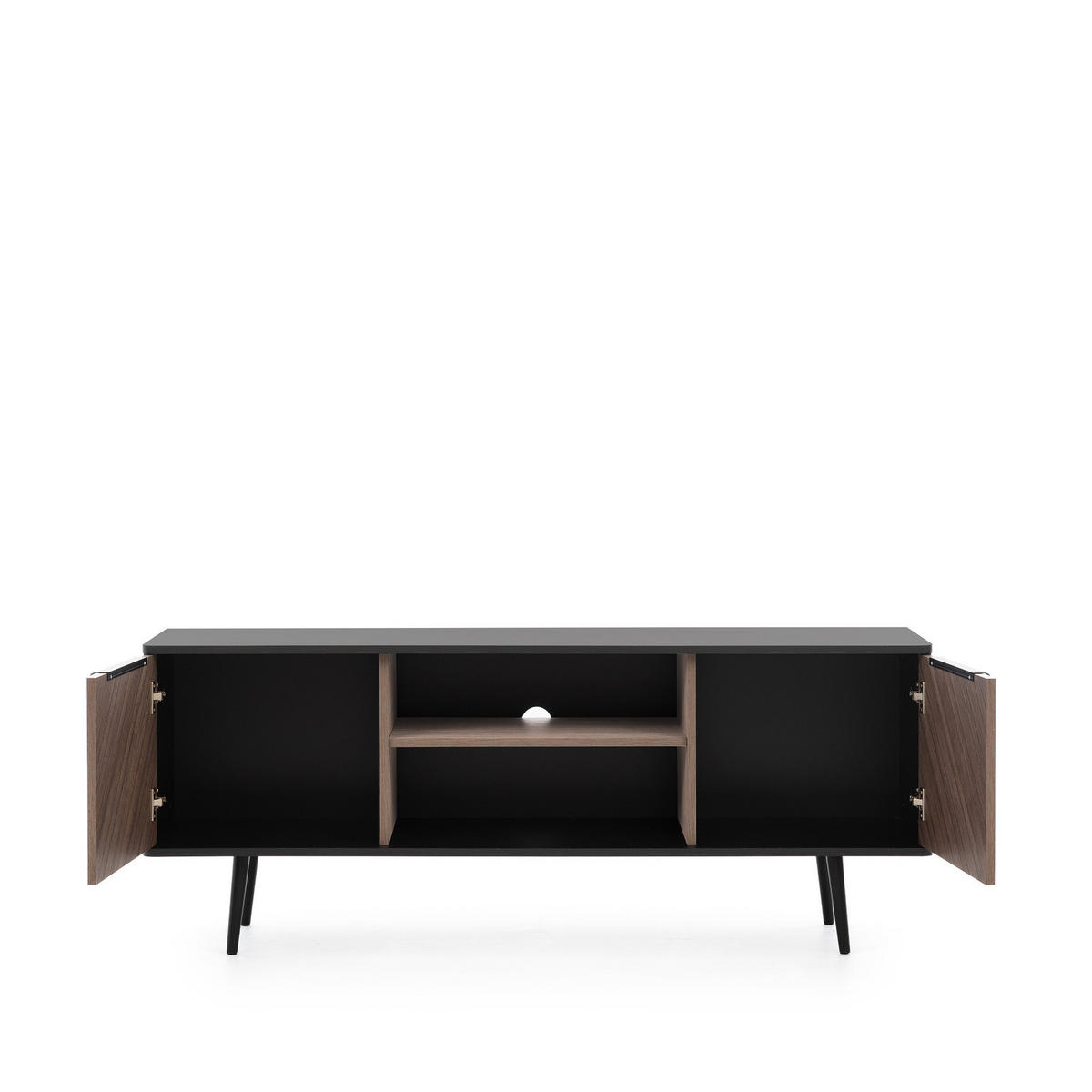 TV-LOWBOARD Pinelli 150 cm breite 2-türig - Schwarz/Braun, Holzwerkstoff/Metall (150/60/41cm) - Ravio