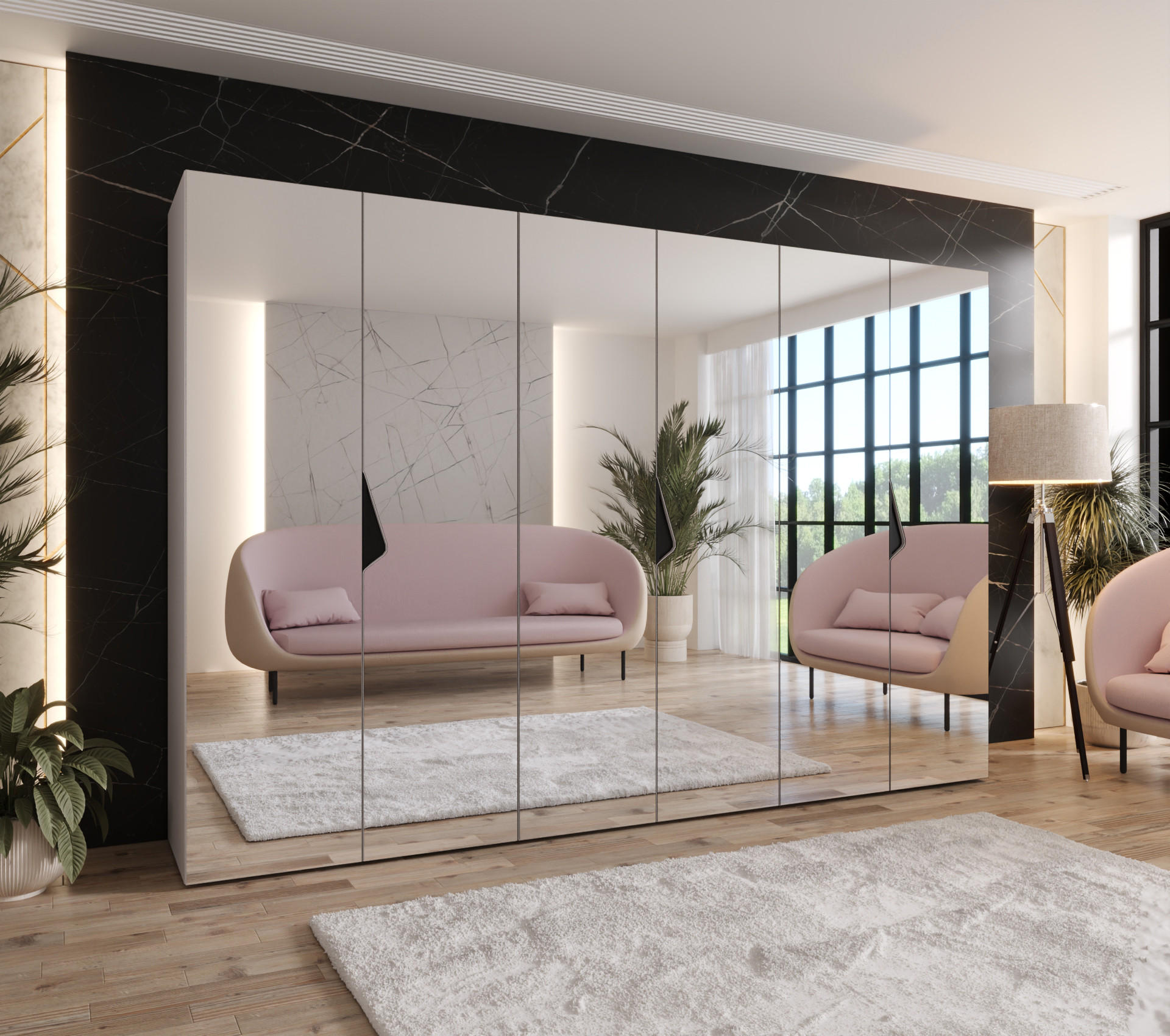 DREHTÜRENSCHRANK 202/300/52 6-türig - Beige/Schwarz, Holz/Metall (300/202/52cm) - Abiks Möbel