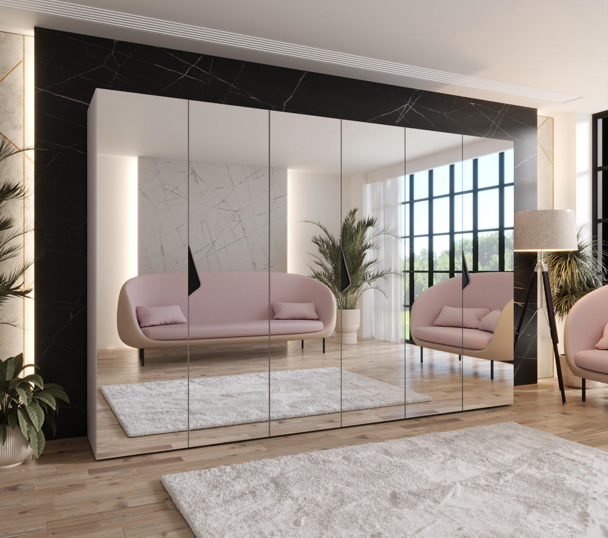 DREHTÜRENSCHRANK 202/300/52 6-türig - Beige/Schwarz, Holz/Metall (300/202/52cm) - Abiks Möbel