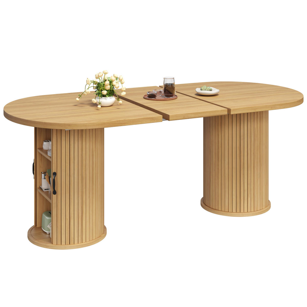 ESSTISCH Naturfarben 150–190×80×75 cm mit Auszugmechanismus, verdecktem Staufach und Metallrahmen aus Holzwerkstoff - Naturfarben, Holzwerkstoff (80/150/75cm) - Luhomfu