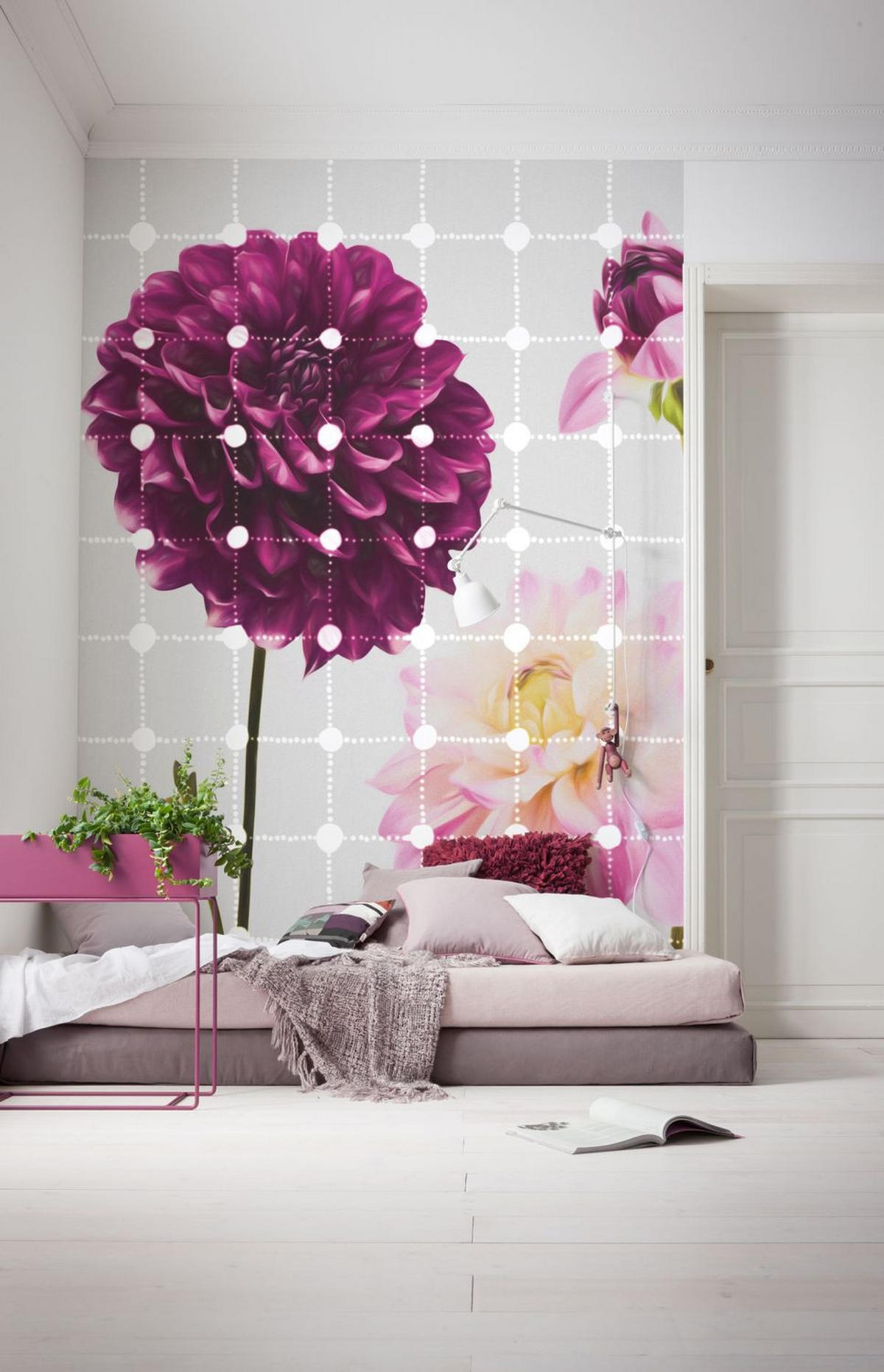 FOTOTAPETE Blumen & Punkte 200 x 250 cm - Pink, Papier (200/250cm) - Sanders & Sanders