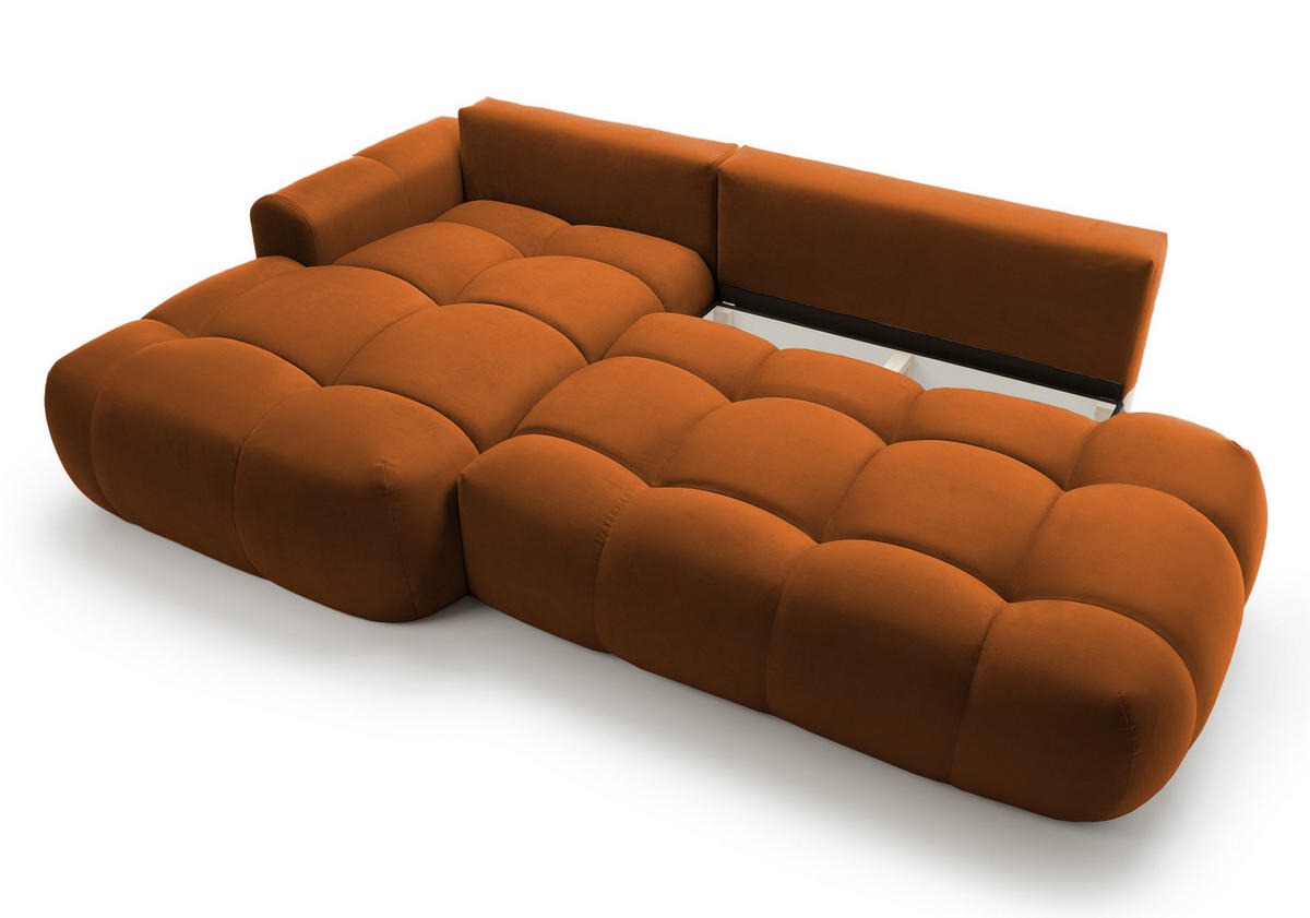 ECKSOFA Ombo Kupferbraun Velours 280 cm - Schwarz/Kupferfarben, Kunststoff/Textil (284/167cm) - Selsey