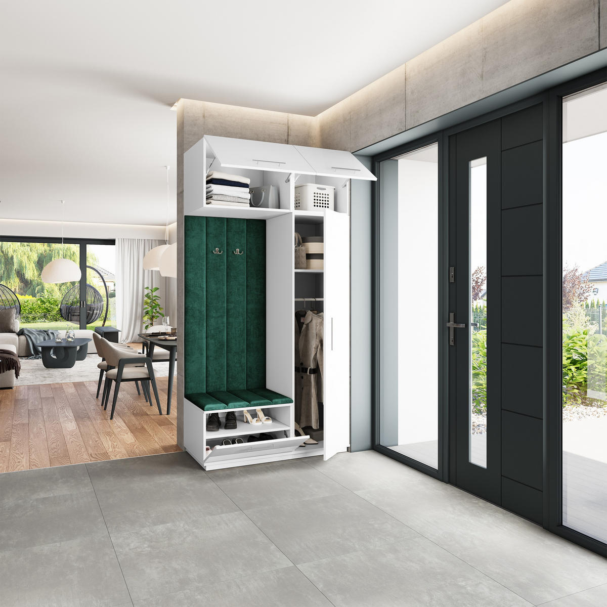 GARDEROBENSCHRANK REMA 120/240/60 cm Modern Garderobe-Set Weiß - Weiß/Grün, Holzwerkstoff (120/240/60cm) - MASSENO