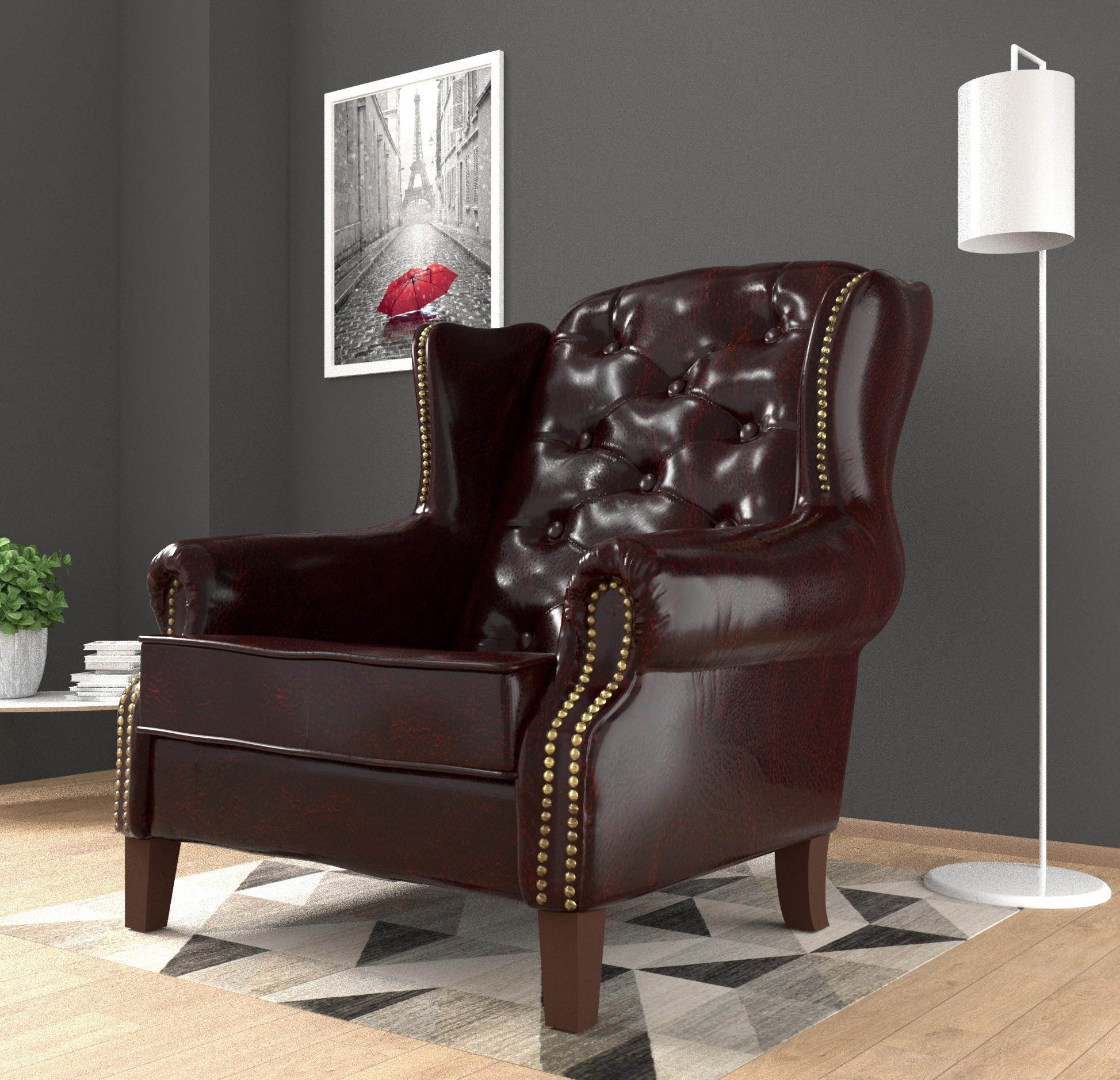 CHESTERFIELD-SESSEL Lento Rotbraun vegan Leder - Bordeaux/Braun, Holz/Textil (102/102/93cm) - S-Style Möbel