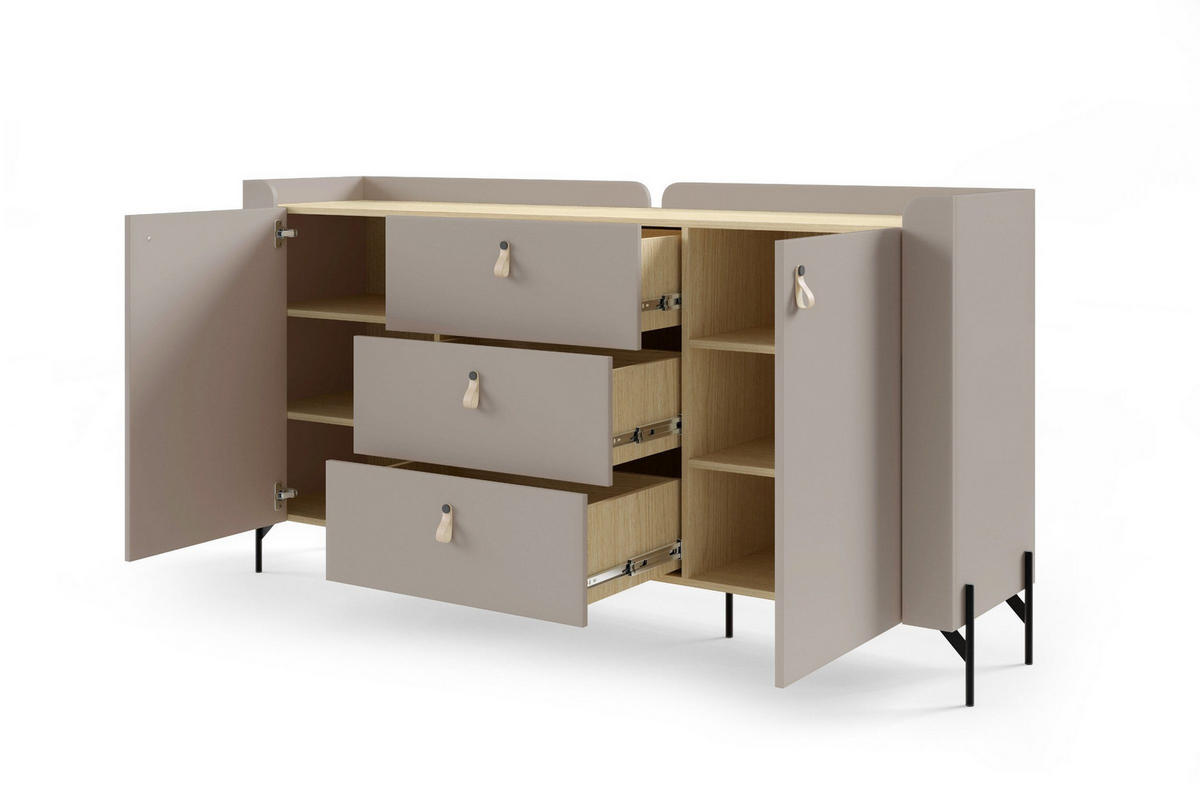 KOMMODE SOVI 05 180 / 95 / 42 cm in Porcini / Eiche Mavelie - Greige/Eichefarben, Holzwerkstoff (180/95/42cm) - Deine Möbel 24