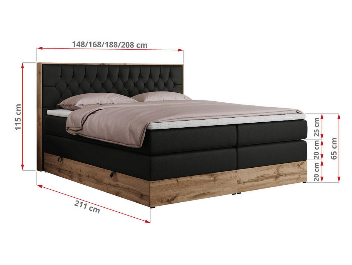 BOXSPRINGBETT AMORE KING 180/200 Schwarz Kunstleder - H3 - Schwarz, Holz/Textil (180/200cm) - MKS