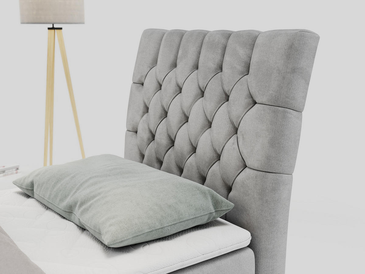 BOXBETT MILEN 90/200 Hellgrau Velvet - H3 - Rechts Seite - Hellgrau, Holz/Textil (90/200cm) - MKS