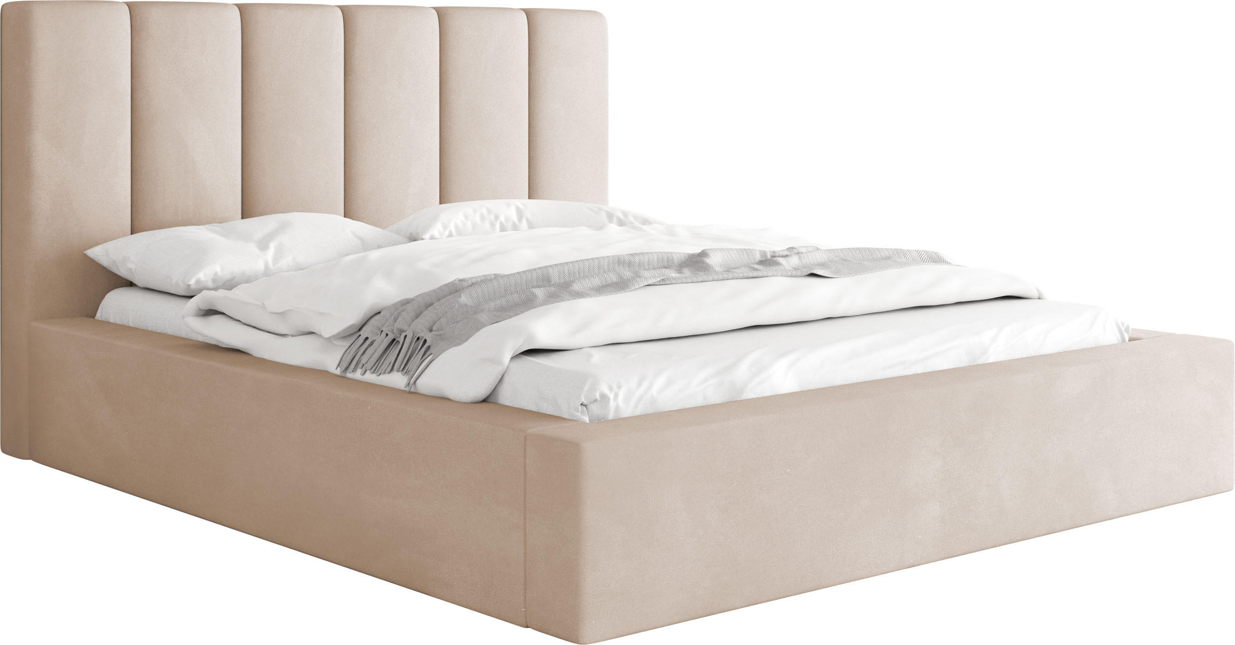 POLSTERBETT Amira mit Bettkasten, Beige Samt 140x200 cm - Ecru/Beige, Holz/Holzwerkstoff (140/200cm) - WFL GROUP
