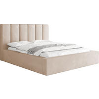 POLSTERBETT Amira mit Bettkasten, Beige Samt 140x200 cm - Ecru/Beige, Holz/Holzwerkstoff (140/200cm) - WFL GROUP