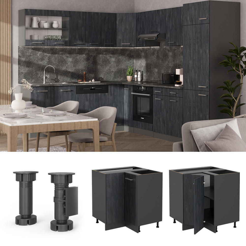 Thumbnail - Vicco Eckunterschrank, Schwarz, Holzwerkstoff, 2 Fächer, Formgebogen, 75.6x81.6x60 cm, Küchen, Küchenmöbel, Küchenschrän...