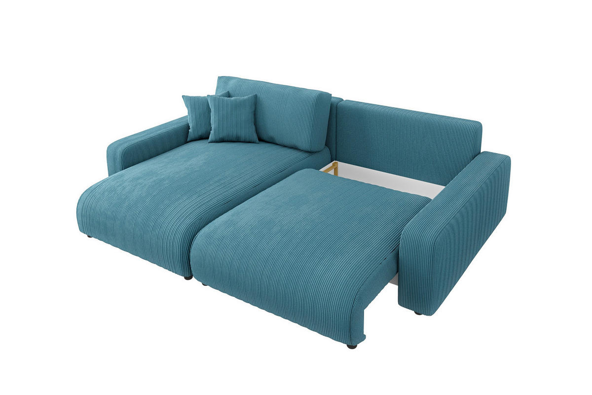 ECKSOFA Emma Türkis Cord - Ottomane links - Türkis, Textil (234/170cm) - S-Style Möbel