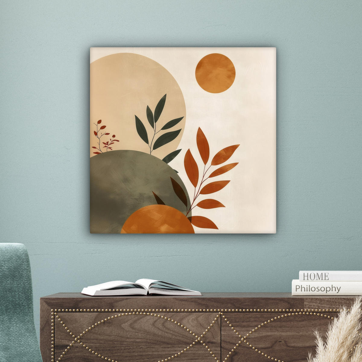 LEINWANDBILD Formen - Rund - Blätter - Beige 50x50 cm - Rostfarben, Textil (50/50cm) - MuchoWow