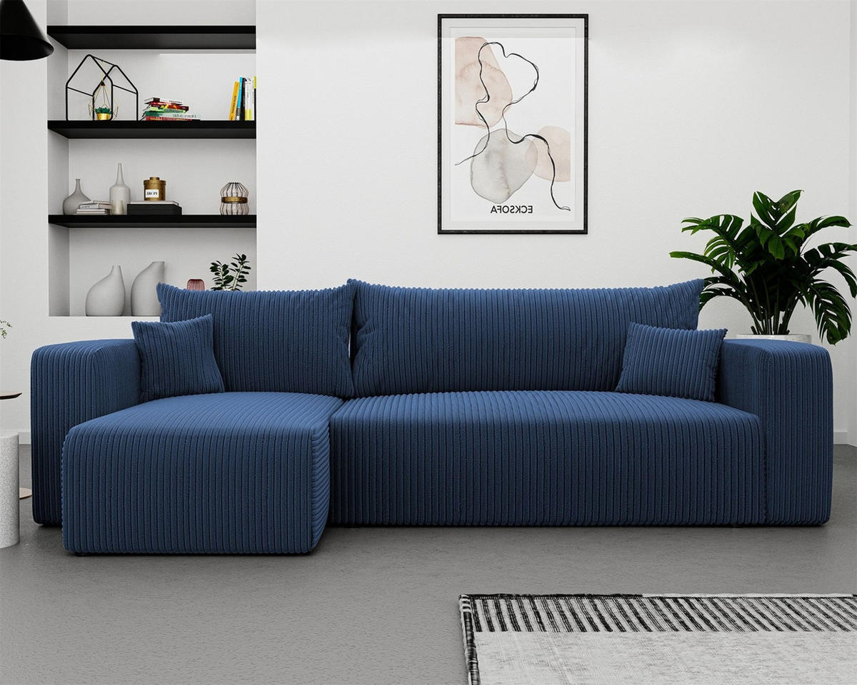 ECKSOFA Luna Mit Schlaffunktion - Blau, Holzwerkstoff/Textil (248/145cm) - Fun Möbel